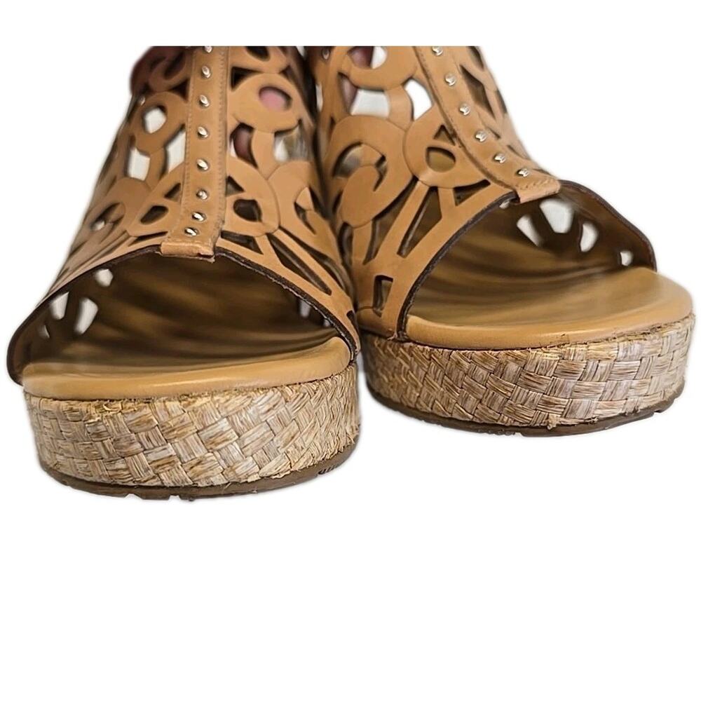 Brighton Daria Tan Leather Cutout Platform Wedge Sandals 8M Espadrille Brazil - Picture 4 of 12
